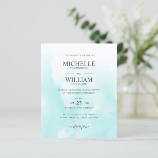 Waterverf Aqua Plain Elegant Budget Wedding (Staand voorkant)