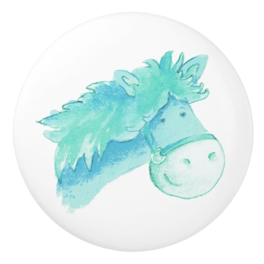 Waterverf aqua pony / paardenknop keramische knop (Voorkant)