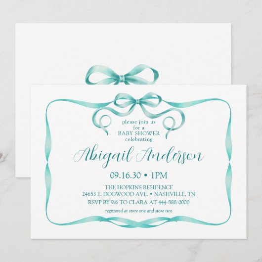 Waterverf Aqua Ribbon Baby shower Kaart (Voorkant / Achterkant)