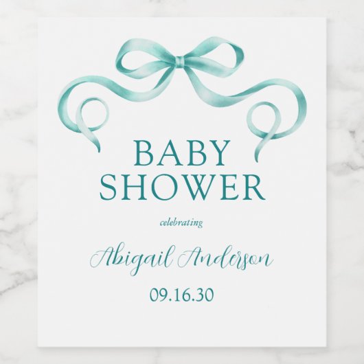 Waterverf Aqua Ribbon Baby shower Wijn Etiket (Enkel label)