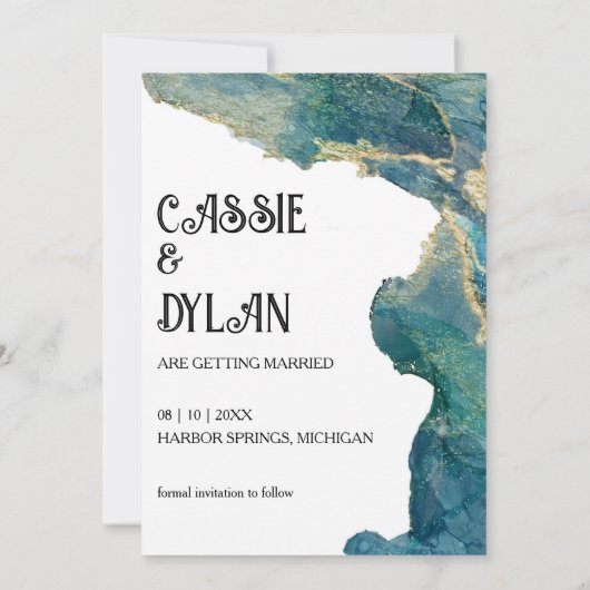 Waterverf Aqua Save the Date Kaart (Achterkant)