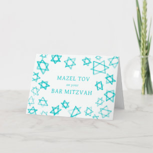 Waterverf Aqua Stars MAZEL TOV Bar Bat Mitzvah Kaart