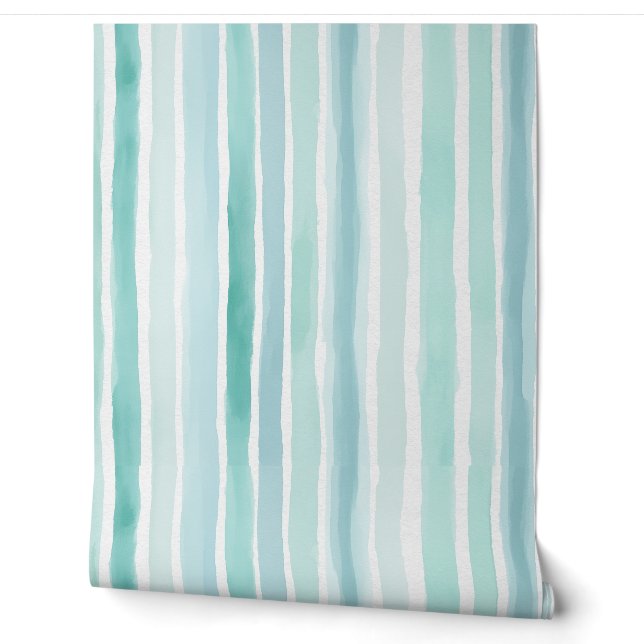 Waterverf Aqua Verticale Streeppatroon Kust  Behang (Afrollen)
