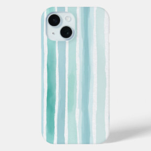 Waterverf Aqua Verticale Streeppatroon Kust iPhone 15 Case