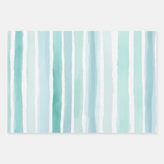 Waterverf Aqua Verticale Streeppatroon Kust Inpakpapier Vel (Voorkant)