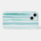 Waterverf Aqua Verticale Streeppatroon Kust iPhone 15 Case (Achterkant horizontaal)