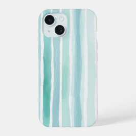 Waterverf Aqua Verticale Streeppatroon Kust iPhone 15 Case