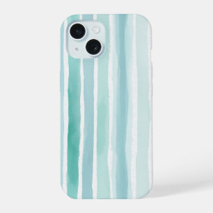 Waterverf Aqua Verticale Streeppatroon Kust iPhone 15 Case