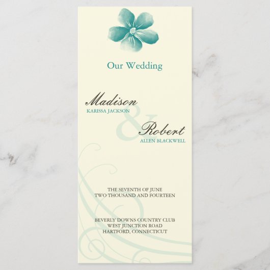 Waterverf Aqua Wedding Program Kaart (Voorkant)