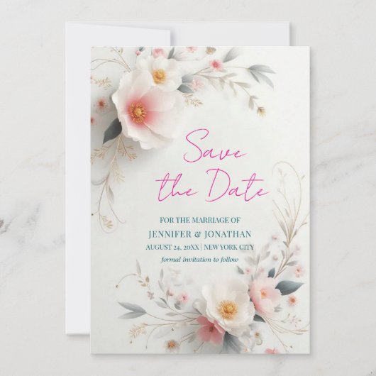 Waterverf Aquarel Bloemig Schrift Bewaar de Datum Save The Date (Voorkant)