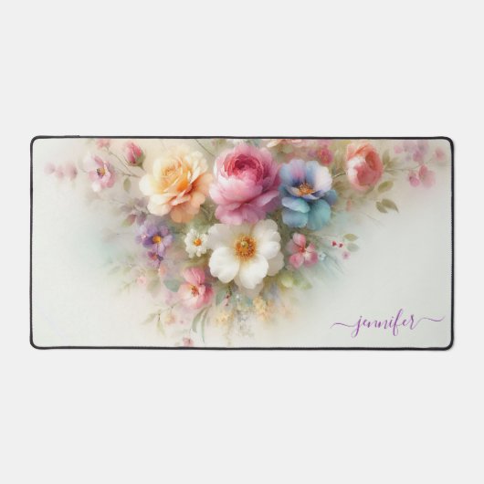 Waterverf Aquarel Bloemstuk Aangepaste Naam Modern Bureaumat (Voorkant)