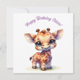 Waterverf aquarel cute baby giraffe kaart