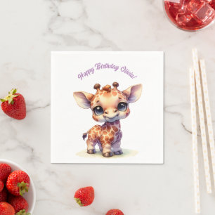 Waterverf aquarel cute baby giraffe servet