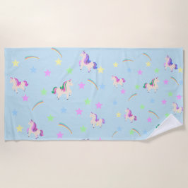 Waterverf aquarel cute Eenhoorn regenboog sterrenp Strandlaken