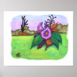 Waterverf Aquarel Fantasy Tuin Bloemen Kunst Poster