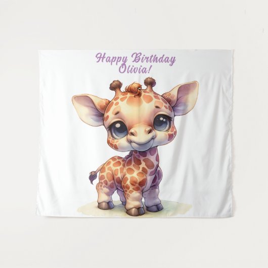 Waterverf aquarel malle baby-giraffe wandkleed (Voorkant (horizontaal))