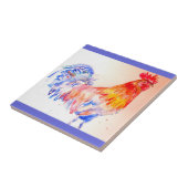 Waterverf Aquarel Rode Gele Blauwe Kip Tegeltje (Zijkant)