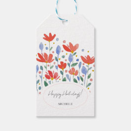 Waterverf Aquarel van Wilde Bloemen in Zoete Rode  Cadeaulabel