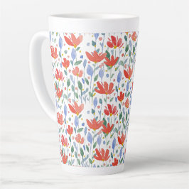 Waterverf Aquarel van Wilde Bloemen in Zoete Rode  Latte Mok
