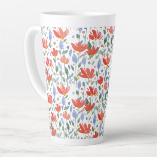 Waterverf Aquarel van Wilde Bloemen in Zoete Rode Latte Mok