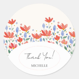 Waterverf Aquarel van Wilde Bloemen in Zoete Rode  Ronde Sticker