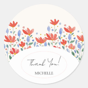 Waterverf Aquarel van Wilde Bloemen in Zoete Rode  Ronde Sticker