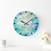 Waterverf Aquarelle Turquoise Blue Galaxy Ocean Grote Klok (Huis)