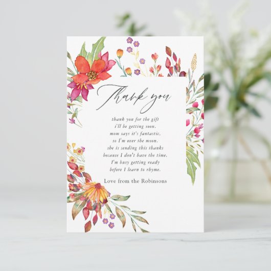 Waterverf Aquarelle Wild Flower Baby shower Bedankkaart (Staand voorkant)