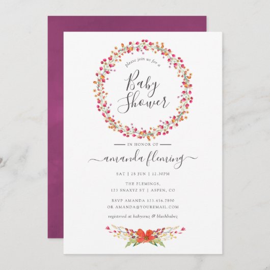 Waterverf Aquarelle Wild Flower Baby shower Kaart (Voorkant / Achterkant)