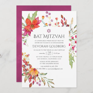 Waterverf Aquarelle Wild Flower Bat Mitzvah Kaart