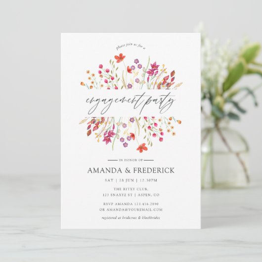 Waterverf Aquarelle Wild Flower Engagement Party Kaart (Staand voorkant)