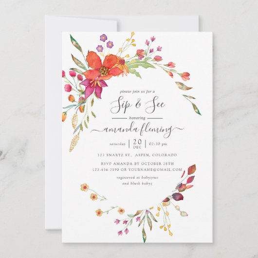 Waterverf Aquarelle Wild Flower Sip en Zie Kaart (Voorkant)