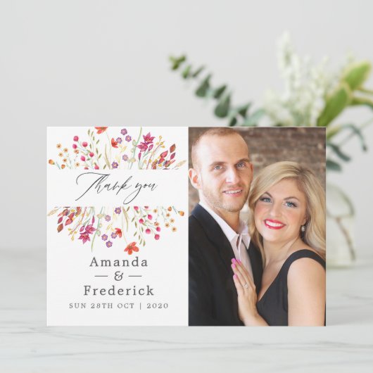 Waterverf Aquarelle Wild Flower Wedding Bedankkaart (Staand voorkant)