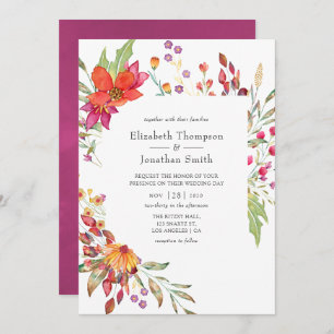 Waterverf Aquarelle Wild Flower Wedding Kaart