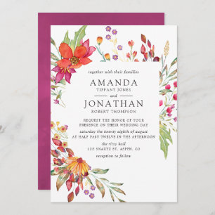 Waterverf Aquarelle Wild Flower Wedding Kaart