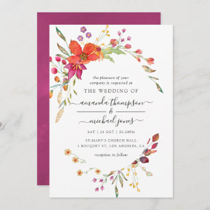 Waterverf Aquarelle Wild Flower Wedding Kaart