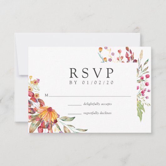 Waterverf Aquarelle Wild Flower Wedding RSVP Kaartje (Voorkant)