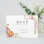 Waterverf Aquarelle Wild Flower Wedding RSVP Kaartje (Staand voorkant)