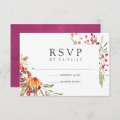 Waterverf Aquarelle Wild Flower Wedding RSVP Kaartje (Voorkant / Achterkant)
