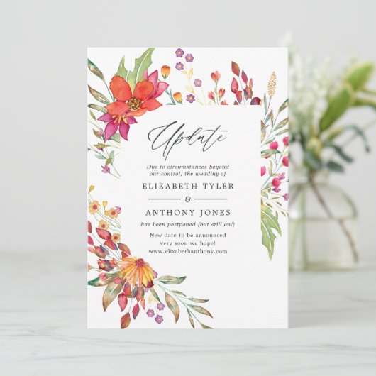 Waterverf Aquarelle Wild Flower Wedding Update Kaart (Staand voorkant)