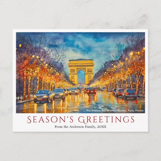 Waterverf Arc de Triomphe Paris Reizen Kerstmis Feestdagenkaart (Voorkant)