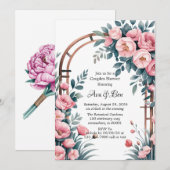 Waterverf Arch Roze & Blauwe Bloemen Koppels Douch Kaart (Voorkant / Achterkant)