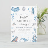 Waterverf Arctic Animals Winter Xmas Baby shower Kaart (Staand voorkant)