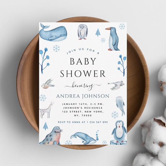 Waterverf Arctic Animals Winter Xmas Baby shower Kaart