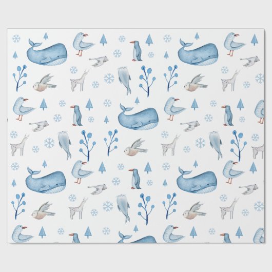Waterverf Arctic Animals Winterthema Verjaardag Cadeaupapier (Vlak)