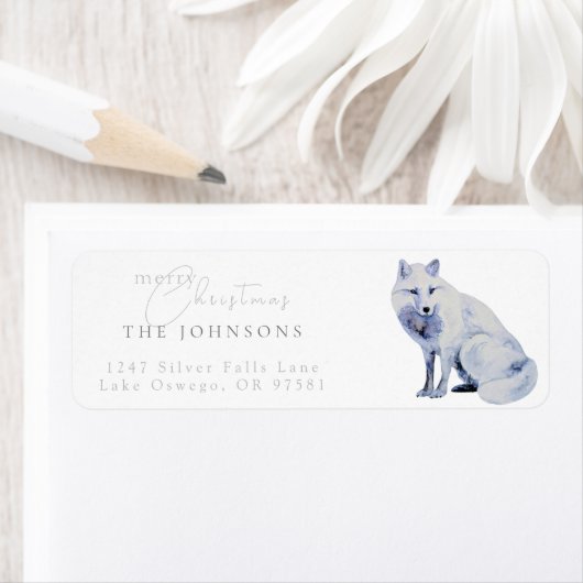 Waterverf Arctic Fox Christmas Retouradres Etiket (Insitu)