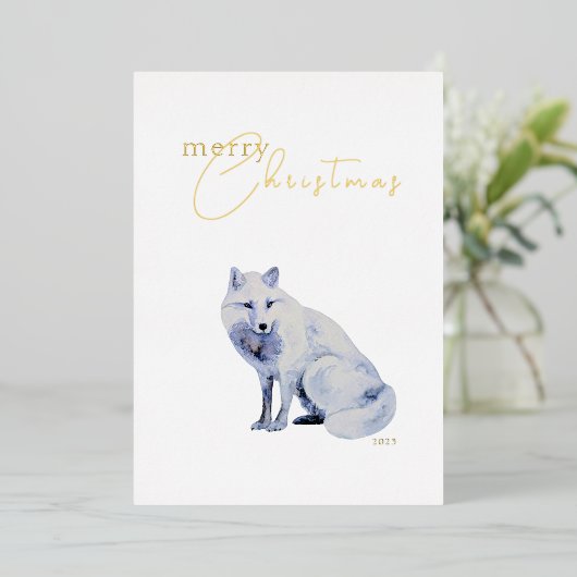 Waterverf Arctic Fox Corporate Christmas Folie Feestdagenkaart (Staand Voorkant)
