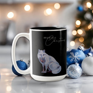 Waterverf Arctic Fox Merry Christmas Zwart Tweekleurige Koffiemok