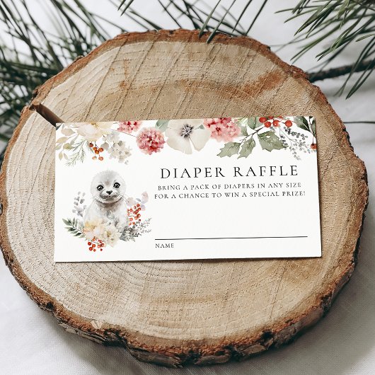 Waterverf Arctic Seal Baby shower Luier Raffle Informatiekaartje