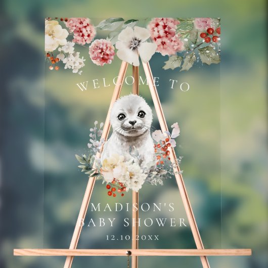 Waterverf Arctic Seal Baby shower Welkom Acryl Bord (Neutraal)